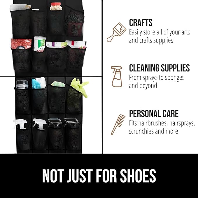 GORILLA GRIP Over the Door Shoe Organizer, 24 Large Breathable Mesh Pockets - Image 7