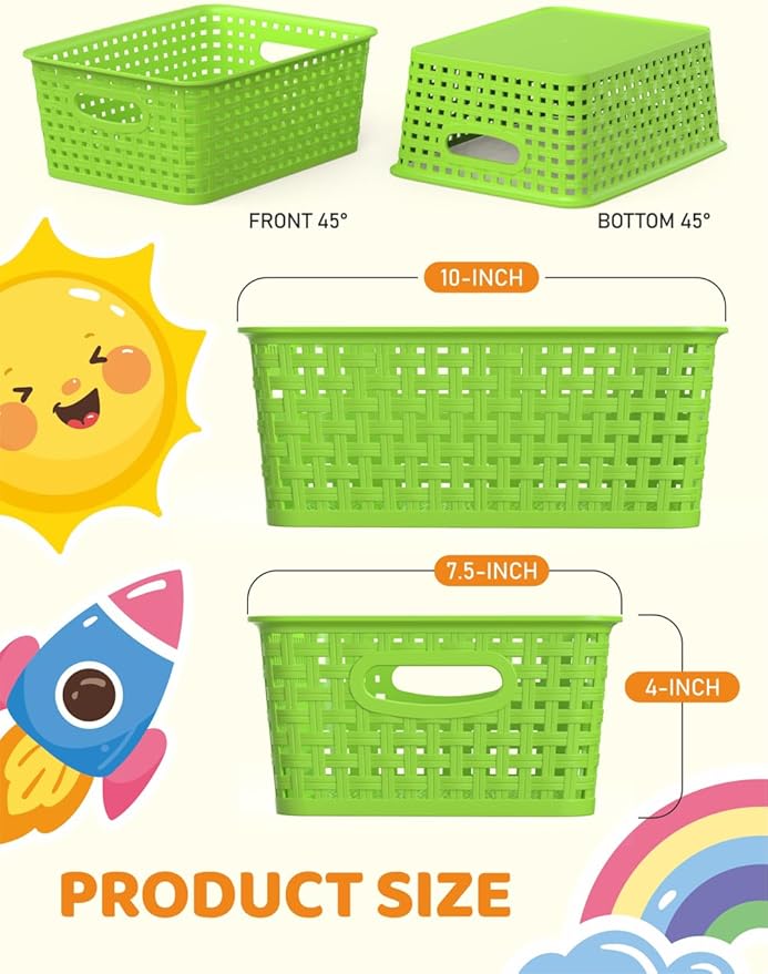 WYT 6-Pack Plastic Small Shelf Storage Weave Baskets Organizing - Image 2