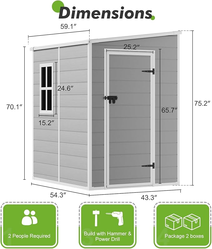 WACASA 4x5 FT Lean-to Resin Storage Shed - Image 5