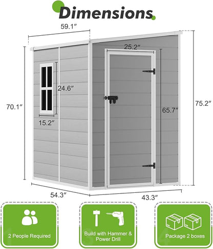 WACASA 4x5 FT Lean-to Resin Storage Shed - Image 5