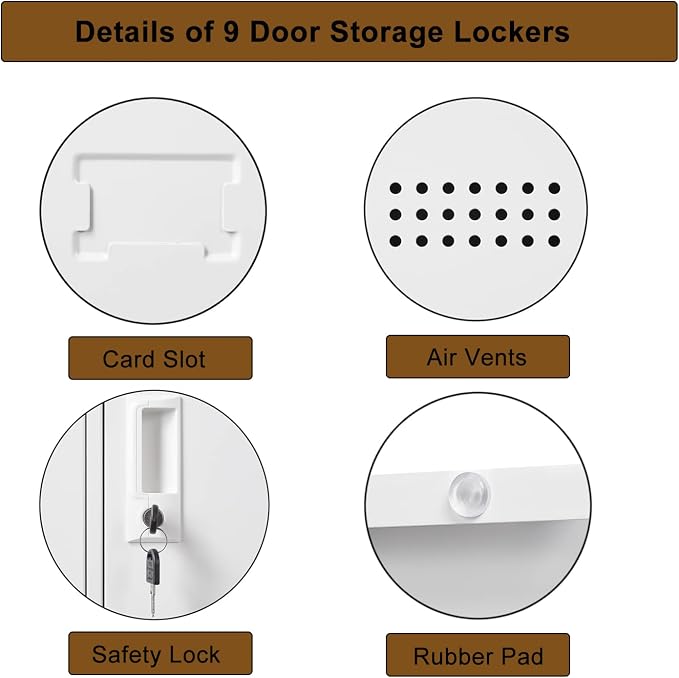 Metal Locker 9 Door Storage Cabinet, Steel Office Storage Lockers - Image 4