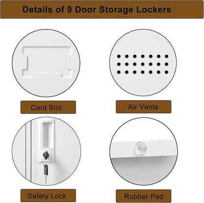 Metal Locker 9 Door Storage Cabinet, Steel Office Storage Lockers - Image 4