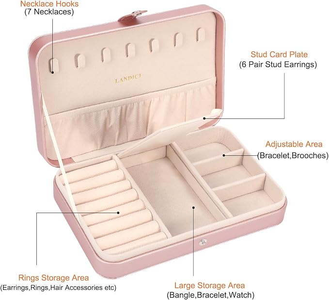 LANDICI Small Jewelry Box for Women Girls, PU Leather Travel Jewelry Case - Image 5
