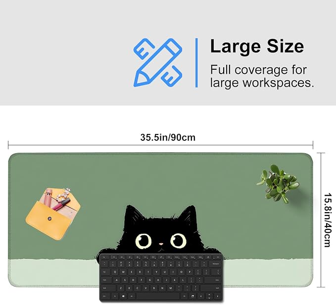 Cute Black Cat Large Mouse Pad – Extended Desk Mat 35.43 x 15.75 in – Kawaii - Image 3