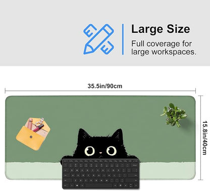 Cute Black Cat Large Mouse Pad – Extended Desk Mat 35.43 x 15.75 in – Kawaii - Image 3