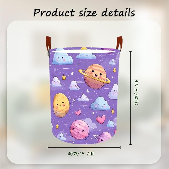 Laundry Baskets 15.7x19.7 Inch Large Cartoon Planets Clouds Design Collapsible - Image 3
