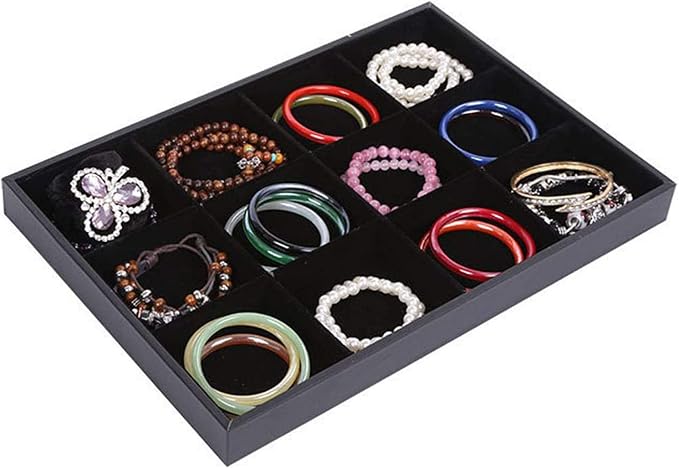 Black Velvet Stackable 12 Grid Jewelry Tray - Image 6