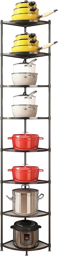 8-Tier Kitchen Pot Rack, Cookware Stand Storage Organizer ，Multi-Layer Corner by ZIGAMA