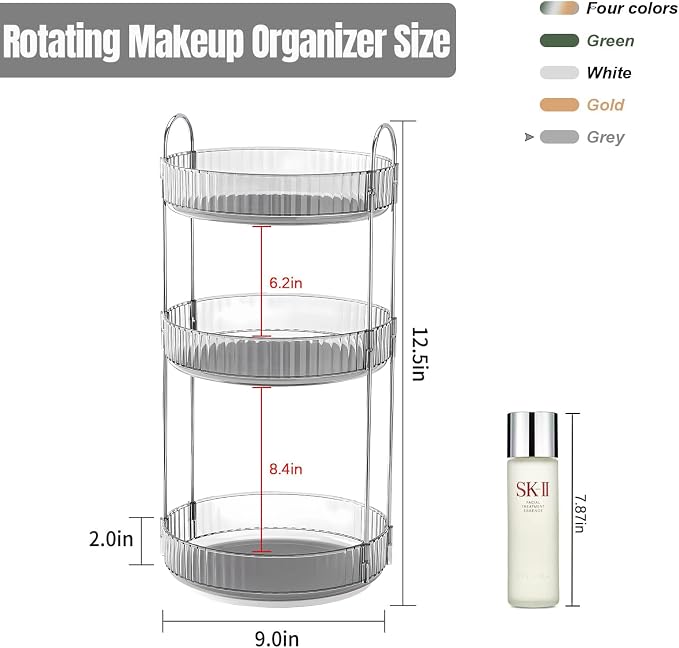 360 Rotating Makeup Organizer for Vanity, Bathroom Countertop Spinning Perfume - Image 4