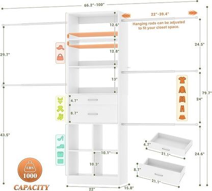 Besiost Closet System, 4-8 FT Closet Organizer Tower - Image 3