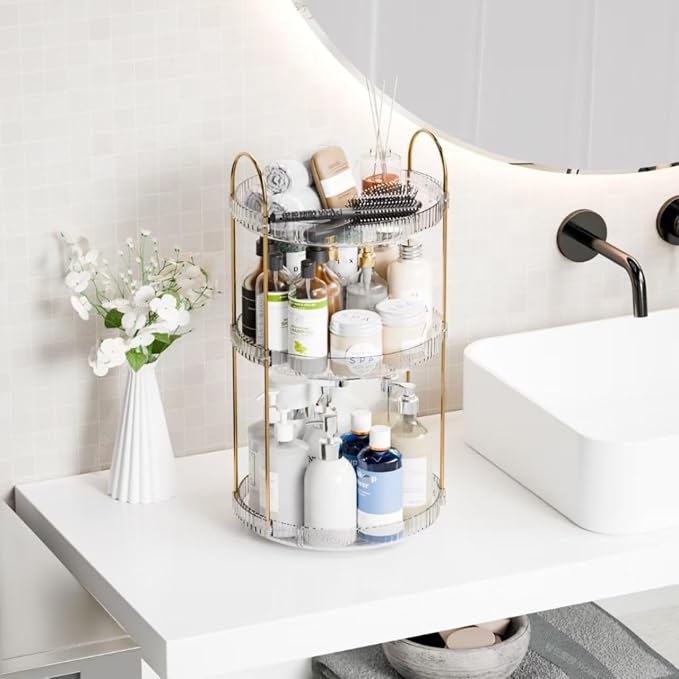 360° Rotating Makeup Organizer, Large Capacity 3 Tier Perfume Skincare Clear - Image 5