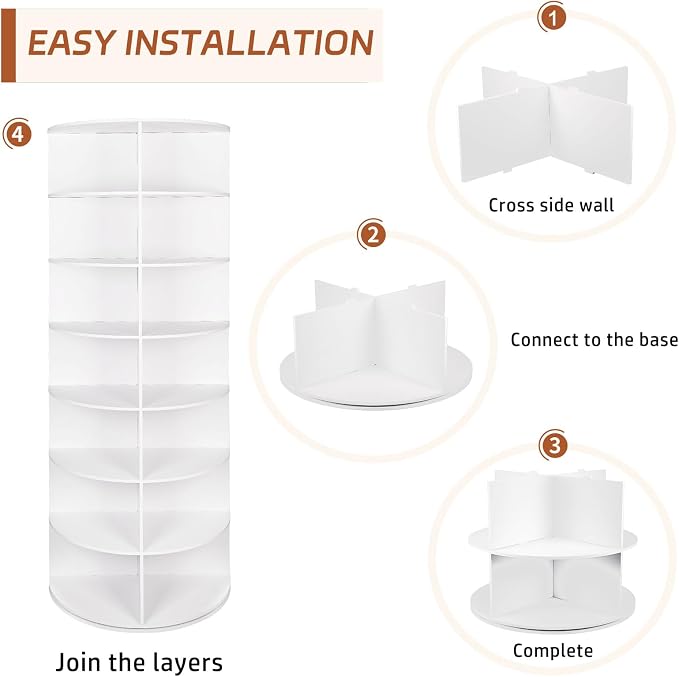 7 Tier Rotating Shoe Rack Tower, Revolving 360 Shoe Rack Storage Round Carousel - Image 7