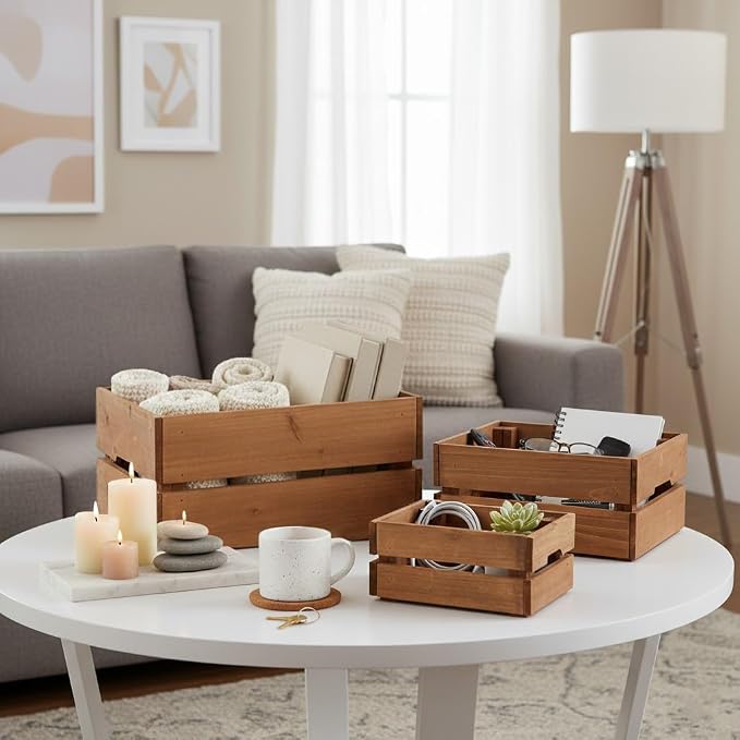 Set of 3 Rustic Wooden Storage Crates - Image 3