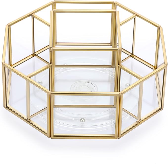 Hipiwe 360 Degree Rotating Glass Makeup Organizer- 5 Slots Gold Metal Cosmetic by Hipiwe