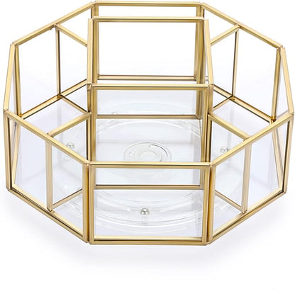 Hipiwe 360 Degree Rotating Glass Makeup Organizer- 5 Slots Gold Metal Cosmetic by Hipiwe