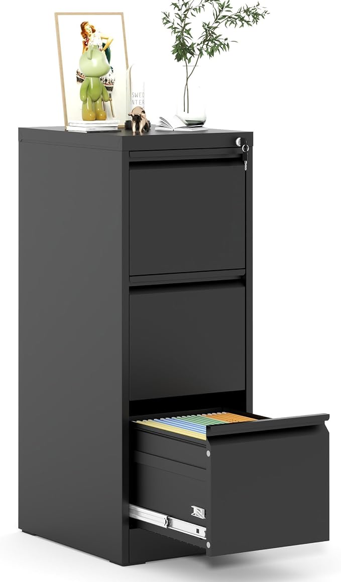 3 Drawer File Cabinet with Lock, Vertical Metal Filing Cabinet - Image 9