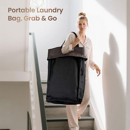 160L Laundry Hamper with Wheels and Handle, 2-Section Rolling Hamper - Image 7