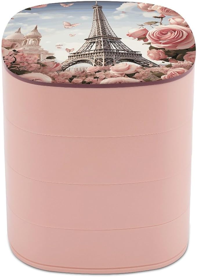 Paris Eiffel Tower Flower Jewelry Box 360°Rotating Storage Boxes Small Travel by Unknown