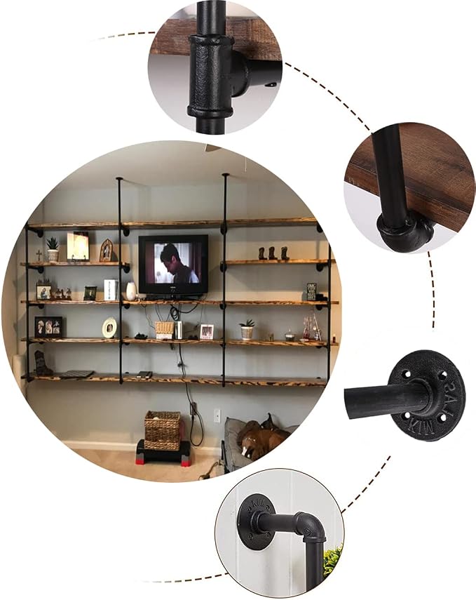 Industrial Wall Mount Iron Pipe Shelf Shelves Shelving Bracket Black Vintage - Image 5