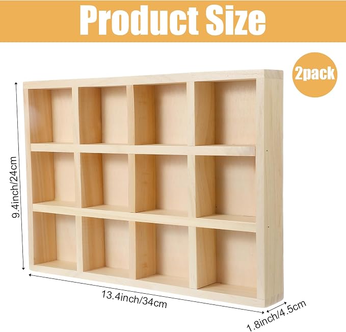 2 Pack Wooden Sorting Tray Grid Display Wood Divided Organizer Rectangular - Image 2