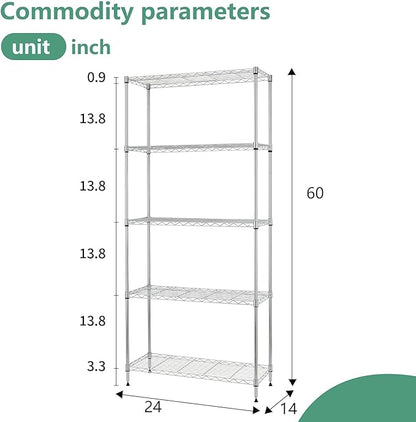 FDW | 5-Tier Wire Shelf | 24" x 14" x 60" | Chrome | Storage Shelves - Image 3