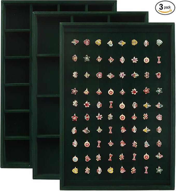 Rocutus Jewelry Trays, 3 Pack Stackable Velvet Jewelry Organizer Tray Drawer by Rocutus