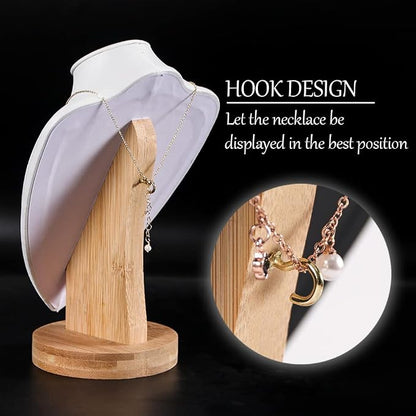 Coward PU Leather Necklace Display Stand Bamboo Chain Jewelry Holder Model Bust - Image 3