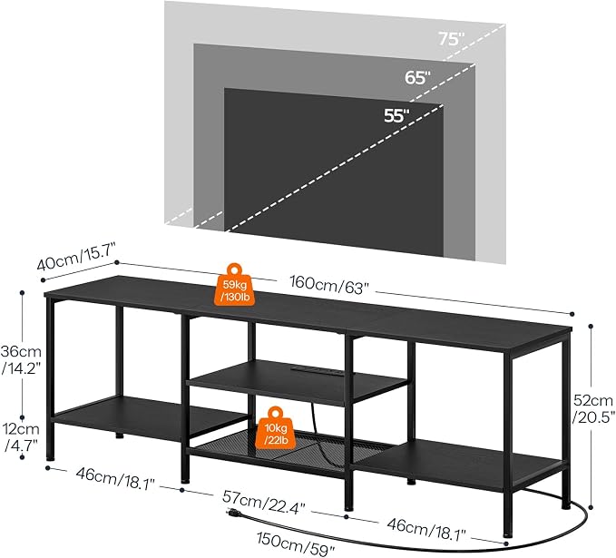 HOOBRO TV Stand with Power Outlets to 75 Inches, TV Console Table with Open - Image 3