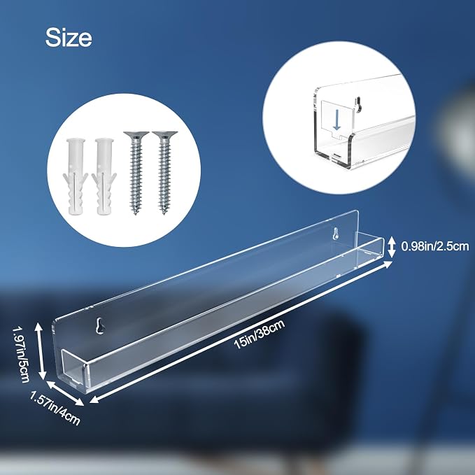 Nail Polish Shelf Wall 15 Inch Acrylic Clear Rack Sunglass Organizer - Image 3