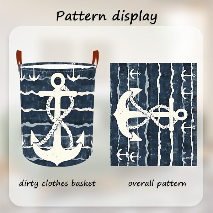 Laundry Baskets 15.7x19.7 Inch Large Nautical Anchor Design Collapsible Laundry - Image 5