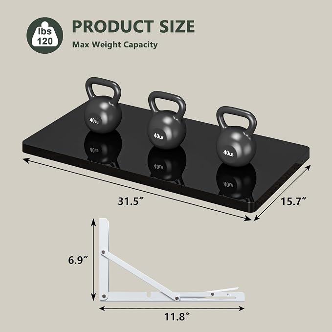 Clikuutory Wall Mounted High Gloss Folding Table, Wall Desk Fold Down - Image 2