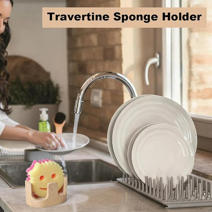 Travertine Sponge Holder, Dual-Slots Natural Stone Sink Organizer - Image 6