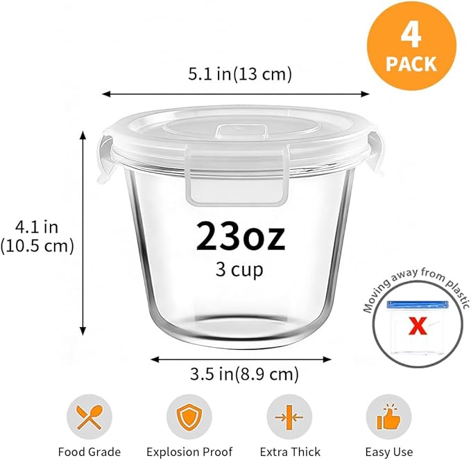 H.JSS WDJS 3Cup Round Glass Food Storage Containers - Image 2