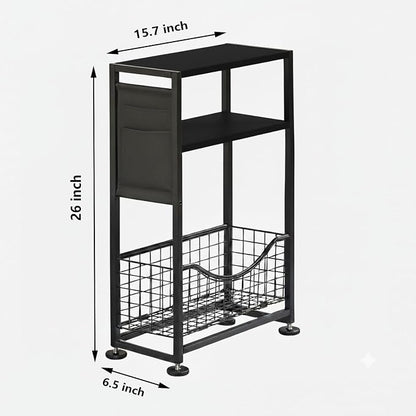 Skinny Side Table with Storage, 3 Tier Slim Side Tables - Image 2