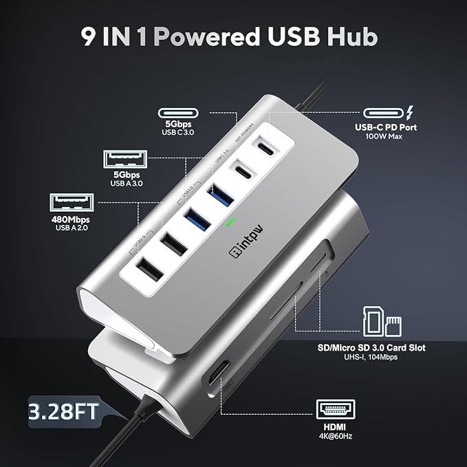intpw USB C Hub, P9 USB C Hub Multiport Adapter - Image 2