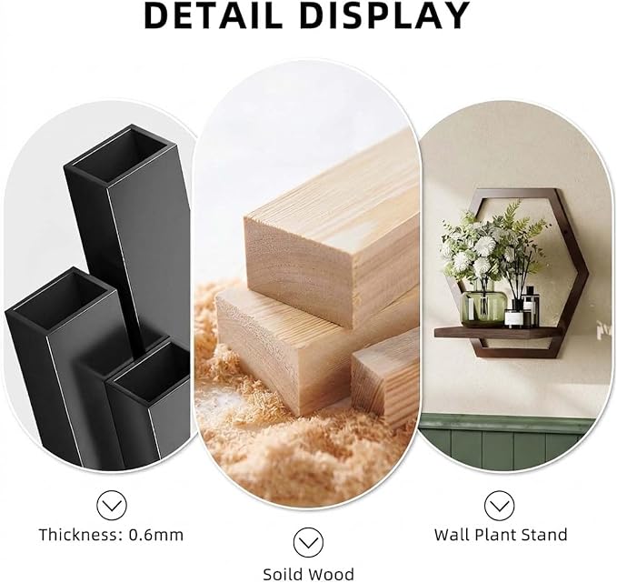 2 Pack Walnut Color Solid Wood & Metal Framework Wall Plant Stands, 9 inch - Image 3