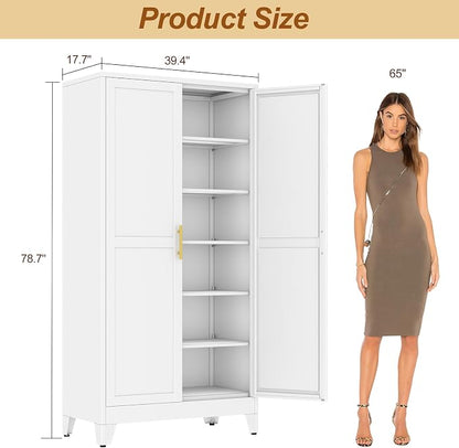 79" White Metal Storage Cabinet - Image 3