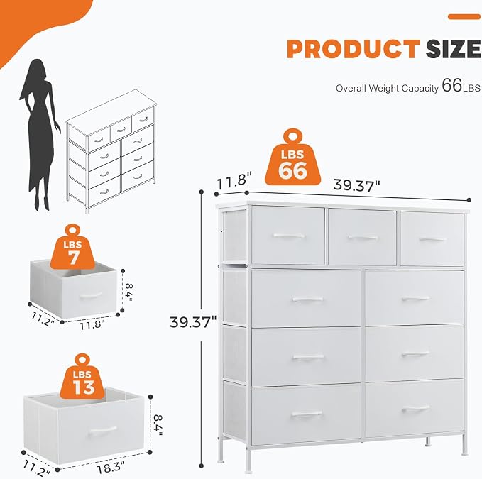Sweetcrispy 9-Drawer Fabric Dresser Storage Tower - Image 3