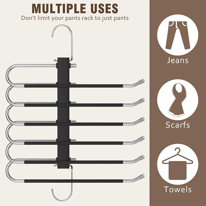 HUITEM Space Saving 6 Tier Pant Hangers, Stainless Steel, 2 Pack - Image 7