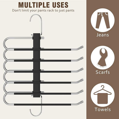 HUITEM 4 Pack 6-Tier Space Saving Pant Hangers, Lightweight, Stainless Steel - Image 7
