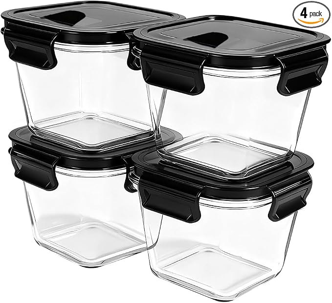 H.JSS WDJS 32oz Square Glass Food Storage Containers by HJSSWDJS