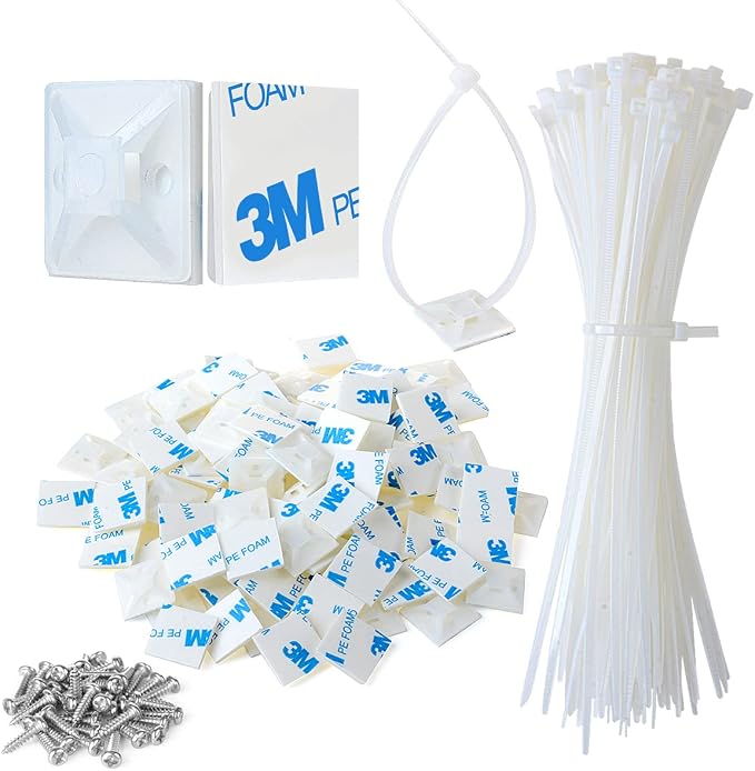 3/4" Strong Back-Glue Self Adhesive White Cable Zip Tie Mounts 100pcs by XHF