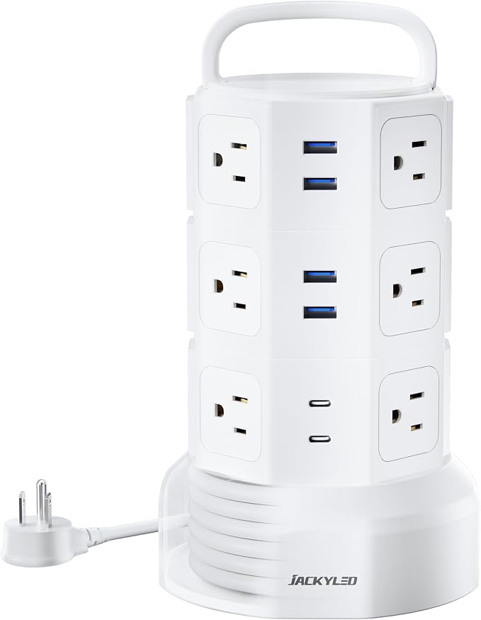 Power Strip Tower Surge Protector, JACKYLED 12 Outlets 6 USB Charging Station - Image 9