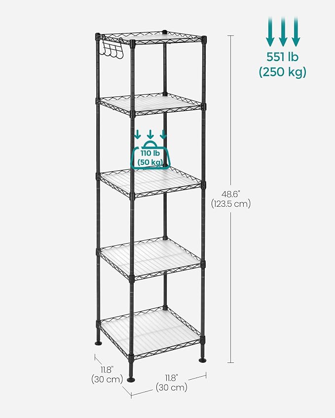 SONGMICS Storage Shelf, Bathroom Shelf, 5 Tier, Ink Black | Small space storage - Image 7