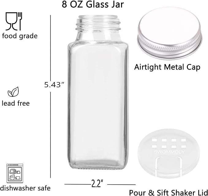 SWOMMOLY 25 Glass Spice Jars 8 oz Empty Spice Bottles - Image 6