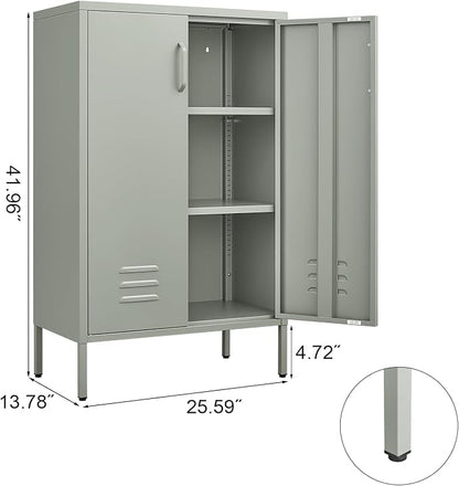 IRONFFICE Metal Cabinet with Doors and Shelves, Steel Entryway Storage Cabinets - Image 3
