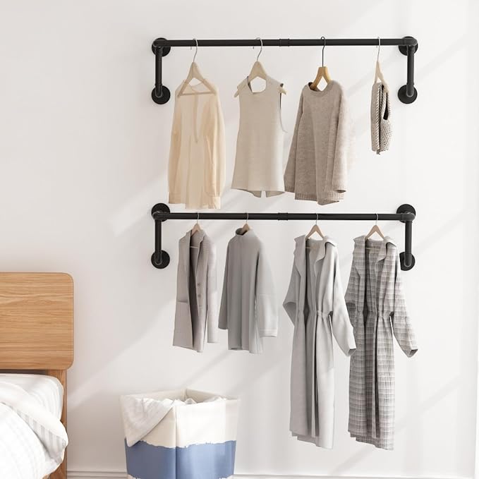 Industrial Pipe Clothes Racks 2 Pack, Space Saving Closet Hanging Rod - Image 6