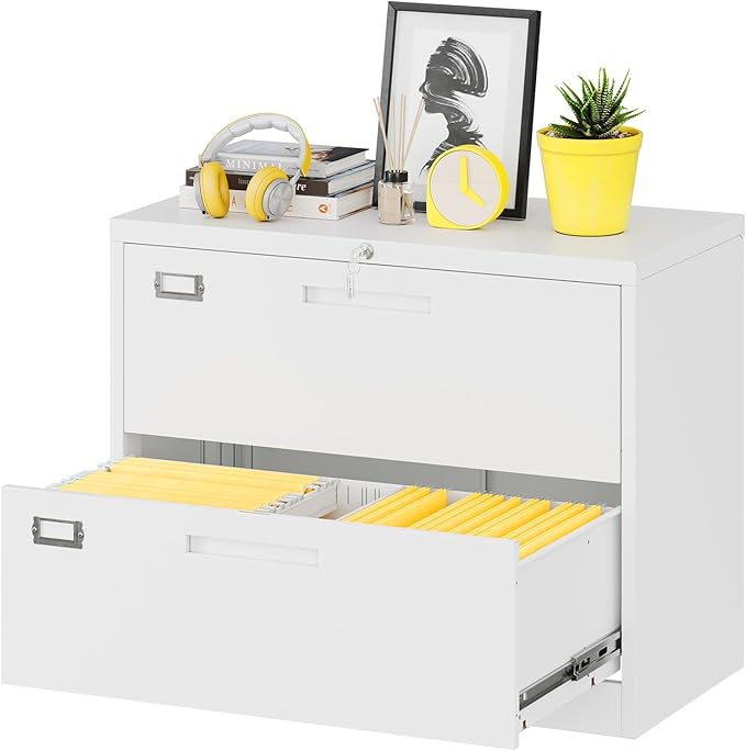 Lateral File Cabinet with Lock, 2 Drawer Large Metal Filing Cabinet, Home by Fesbos