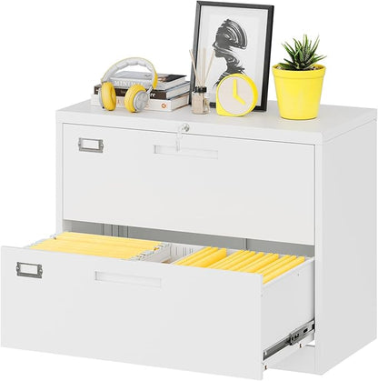 Lateral File Cabinet with Lock, 2 Drawer Large Metal Filing Cabinet, Home by Fesbos