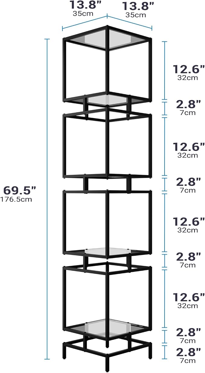 4 Cube Glass Shelf, 4-Tier Bookshelf, Display Shelf Rack, Metal Storage Rack - Image 2